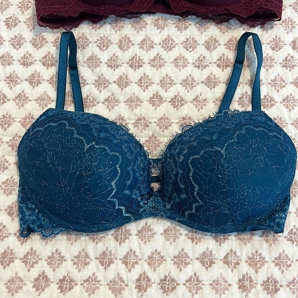Victoria Secret Dream Angel Bra 34C Teal Shimmer Padded Wireless - Picture 1 of 4